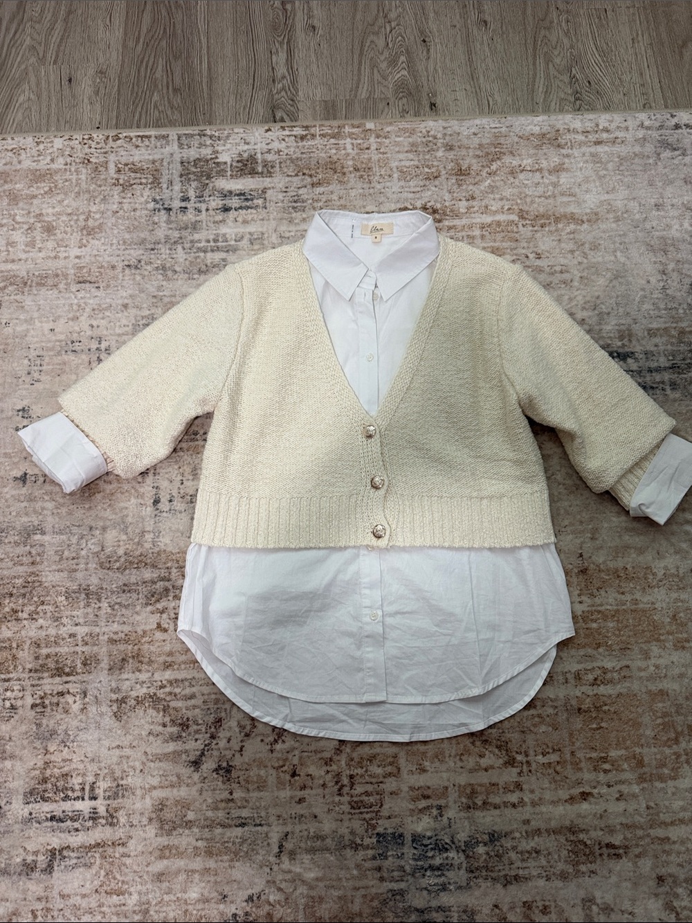 Elan Cream Cropped Button-Front Cardigan